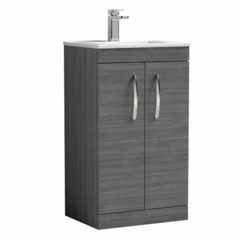 Nuie Athena Floor Standing 2-Door Vanity Unit with Basin-2 500mm Wide - Anthracite Woodgrain | Product Image