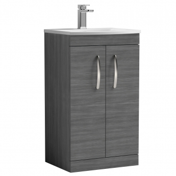 Nuie Athena Floor Standing 2-Door Vanity Unit with Basin-4 500mm Wide - Anthracite Woodgrain | Product Image