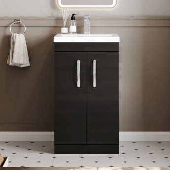 Nuie Athena Floor Standing 2-Door Vanity Unit with Basin-1 500mm Wide - Charcoal Black | Product Image