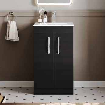 Nuie Athena Floor Standing 2-Door Vanity Unit with Basin-2 500mm Wide - Charcoal Black | Product Image