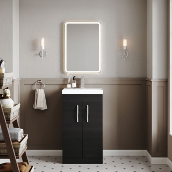 Nuie Athena Floor Standing 2-Door Vanity Unit with Basin-3 500mm Wide - Charcoal Black | Product Image