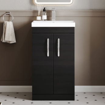 Nuie Athena Floor Standing 2-Door Vanity Unit with Basin-3 500mm Wide - Charcoal Black | Product Image