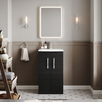 Nuie Athena Floor Standing 2-Door Vanity Unit with Basin-4 500mm Wide - Charcoal Black | Product Image