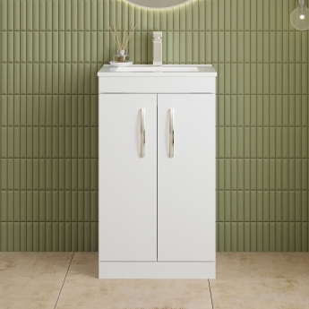 Nuie Athena Floor Standing 2-Door Vanity Unit with Basin-2 500mm Wide - Gloss White | Product Image