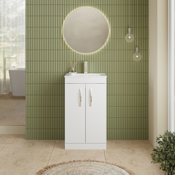 Nuie Athena Floor Standing 2-Door Vanity Unit with Basin-2 500mm Wide - Gloss White | Product Image