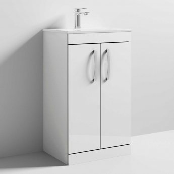 Nuie Athena Floor Standing 2-Door Vanity Unit with Basin-2 500mm Wide - Gloss White