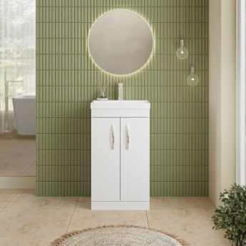 Nuie Athena Floor Standing 2-Door Vanity Unit with Basin-3 500mm Wide - Gloss White | Product Image