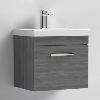 Nuie Athena Wall Hung 1-Drawer Vanity Unit with Basin-1 500mm Wide - Anthracite Woodgrain