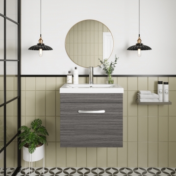 Nuie Athena Wall Hung 1-Drawer Vanity Unit with Basin-2 500mm Wide - Anthracite Woodgrain