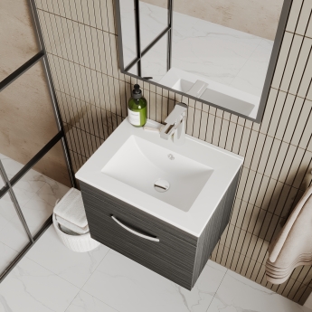 Nuie Athena Wall Hung 1-Drawer Vanity Unit with Basin-2 500mm Wide - Anthracite Woodgrain