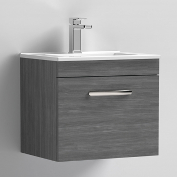 Nuie Athena Wall Hung 1-Drawer Vanity Unit with Basin-2 500mm Wide - Anthracite Woodgrain