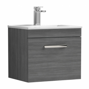Nuie Athena Wall Hung 1-Drawer Vanity Unit with Basin-2 500mm Wide - Anthracite Woodgrain