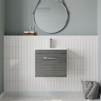 Nuie Athena Wall Hung 1-Drawer Vanity Unit with Basin-2 500mm Wide - Anthracite Woodgrain | Product Image