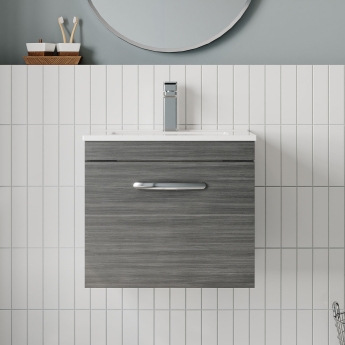 Nuie Athena Wall Hung 1-Drawer Vanity Unit with Basin-2 500mm Wide - Anthracite Woodgrain | Product Image