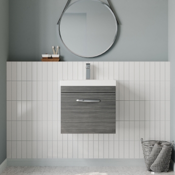 Nuie Athena Wall Hung 1-Drawer Vanity Unit with Basin-3 500mm Wide - Anthracite Woodgrain | Product Image