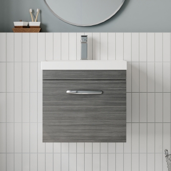 Nuie Athena Wall Hung 1-Drawer Vanity Unit with Basin-3 500mm Wide - Anthracite Woodgrain | Product Image