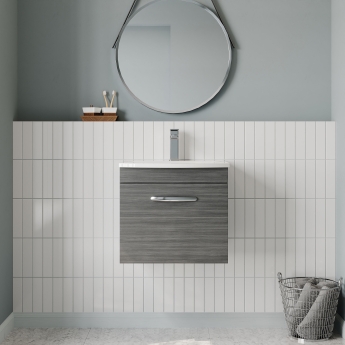 Nuie Athena Wall Hung 1-Drawer Vanity Unit with Basin-4 500mm Wide - Anthracite Woodgrain | Product Image