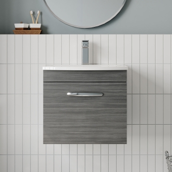 Nuie Athena Wall Hung 1-Drawer Vanity Unit with Basin-4 500mm Wide - Anthracite Woodgrain | Product Image