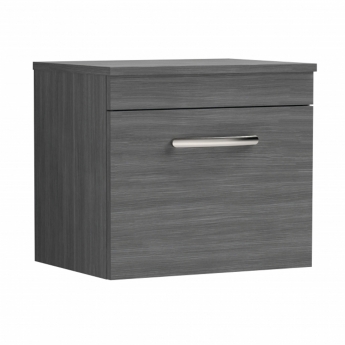 Nuie Athena Wall Hung 1-Drawer Vanity Unit and Worktop 500mm Wide - Anthracite Woodgrain