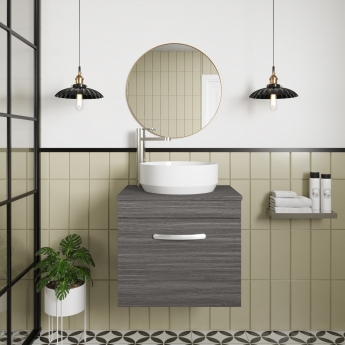Nuie Athena Wall Hung 1-Drawer Vanity Unit and Worktop 500mm Wide - Anthracite Woodgrain
