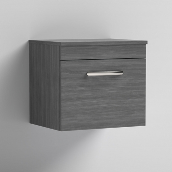 Nuie Athena Wall Hung 1-Drawer Vanity Unit and Worktop 500mm Wide - Anthracite Woodgrain