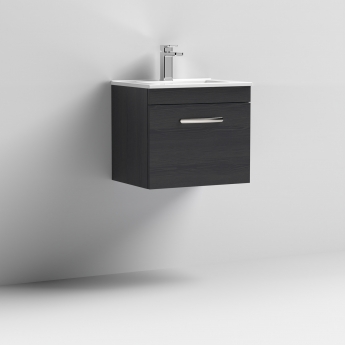 Nuie Athena Wall Hung 1-Drawer Vanity Unit with Basin-2 500mm Wide - Charcoal Black