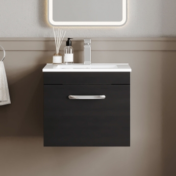 Nuie Athena Wall Hung 1-Drawer Vanity Unit with Basin-2 500mm Wide - Charcoal Black | Product Image