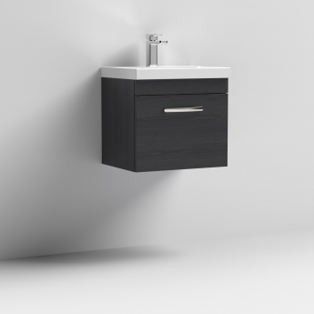 Nuie Athena Wall Hung 1-Drawer Vanity Unit with Basin-3 500mm Wide - Charcoal Black