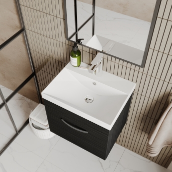 Nuie Athena Wall Hung 1-Drawer Vanity Unit with Basin-3 500mm Wide - Charcoal Black