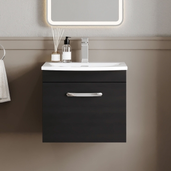 Nuie Athena Wall Hung 1-Drawer Vanity Unit with Basin-4 500mm Wide - Charcoal Black | Product Image
