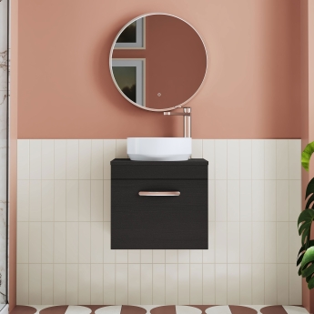 Nuie Athena Wall Hung 1-Drawer Vanity Unit and Worktop 500mm Wide - Charcoal Black | Product Image