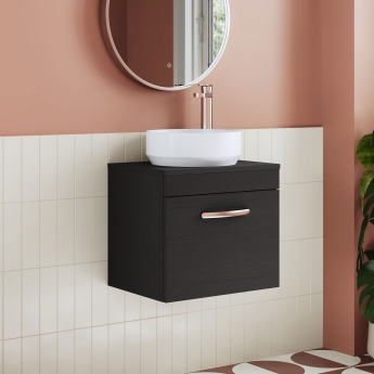 Nuie Athena Wall Hung 1-Drawer Vanity Unit and Worktop 500mm Wide - Charcoal Black | Product Image