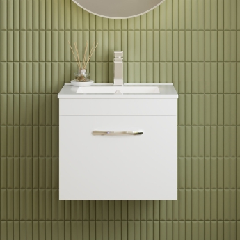 Nuie Athena Wall Hung 1-Drawer Vanity Unit with Basin-2 500mm Wide - Gloss White | Product Image