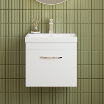 Nuie Athena Wall Hung 1-Drawer Vanity Unit with Basin-3 500mm Wide - Gloss White | Product Image