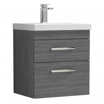 Nuie Athena Wall Hung 2-Drawer Vanity Unit with Basin-3 500mm Wide - Anthracite Woodgrain