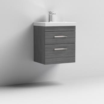 Nuie Athena Wall Hung 2-Drawer Vanity Unit with Basin-3 500mm Wide - Anthracite Woodgrain