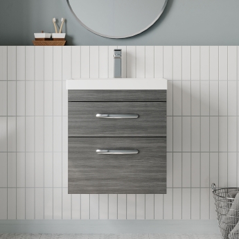 Nuie Athena Wall Hung 2-Drawer Vanity Unit with Basin-3 500mm Wide - Anthracite Woodgrain | Product Image