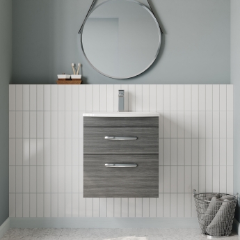 Nuie Athena Wall Hung 2-Drawer Vanity Unit with Basin-4 500mm Wide - Anthracite Woodgrain | Product Image