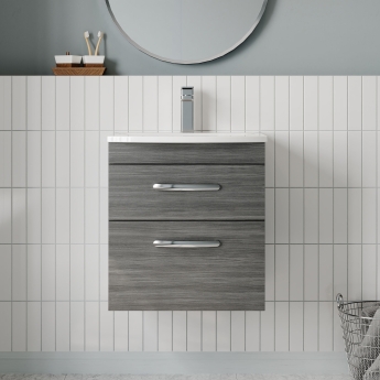 Nuie Athena Wall Hung 2-Drawer Vanity Unit with Basin-4 500mm Wide - Anthracite Woodgrain | Product Image