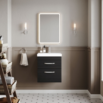 Nuie Athena Wall Hung 2-Drawer Vanity Unit with Basin-3 500mm Wide - Charcoal Black | Product Image