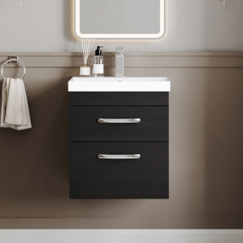 Nuie Athena Wall Hung 2-Drawer Vanity Unit with Basin-3 500mm Wide - Charcoal Black | Product Image