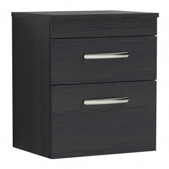 Nuie Athena Wall Hung 2-Drawer Vanity Unit and Worktop 500mm Wide - Charcoal Black