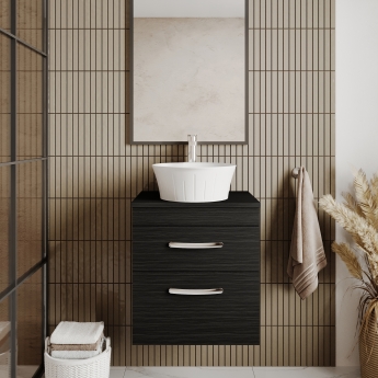 Nuie Athena Wall Hung 2-Drawer Vanity Unit and Worktop 500mm Wide - Charcoal Black