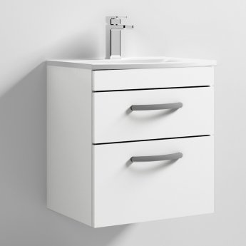 Nuie Athena Wall Hung 2-Drawer Vanity Unit with Basin-4 500mm Wide - Gloss White