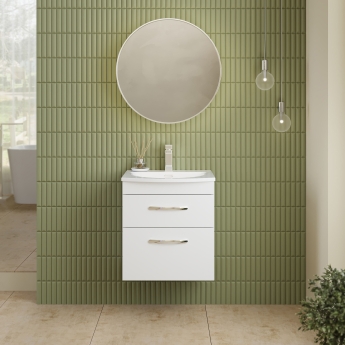 Nuie Athena Wall Hung 2-Drawer Vanity Unit with Basin-4 500mm Wide - Gloss White | Product Image
