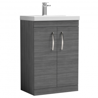 Nuie Athena Floor Standing 2-Door Vanity Unit with Basin-1 600mm Wide - Anthracite Woodgrain