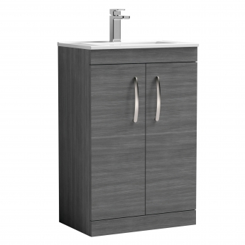 Nuie Athena Floor Standing 2-Door Vanity Unit with Basin-2 600mm Wide - Anthracite Woodgrain