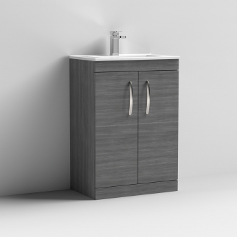 Nuie Athena Floor Standing 2-Door Vanity Unit with Basin-2 600mm Wide - Anthracite Woodgrain