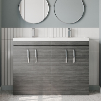 Nuie Athena Floor Standing 4-Door Vanity Unit with Double Basin 1200mm Wide - Anthracite Woodgrain | Product Image