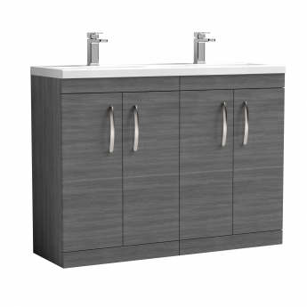 Nuie Athena Floor Standing 4-Door Vanity Unit with Double Ceramic Basin 1200mm Wide - Anthracite Woodgrain